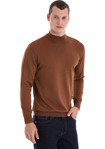 Tütün Regular Fit Düz Yarım Balıkçı Yaka Yünlü Triko Kazak fırsatları