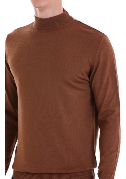 Tütün Regular Fit Düz Yarım Balıkçı Yaka Yünlü Triko Kazak indirimleri