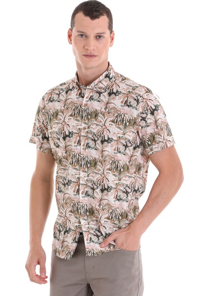 Haki Comfort Fit Baskılı Pamuklu Kısa Kollu Casual Gömlek modelleri