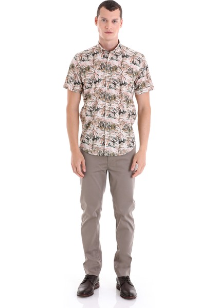 Haki Comfort Fit Baskılı Pamuklu Kısa Kollu Casual Gömlek fırsatları