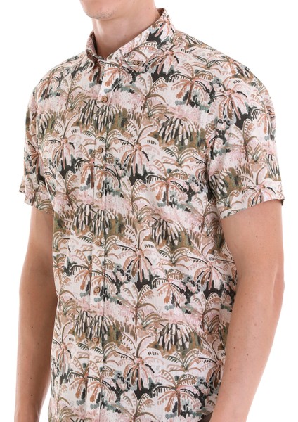 Haki Comfort Fit Baskılı Pamuklu Kısa Kollu Casual Gömlek indirimleri