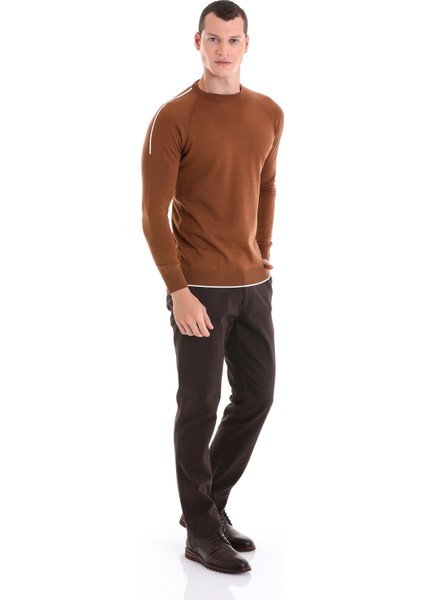 Tütün Regular Fit Jakarlı Bisiklet Yaka Yünlü Triko Kazak