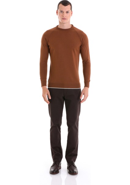 Tütün Regular Fit Jakarlı Bisiklet Yaka Yünlü Triko Kazak fiyatları