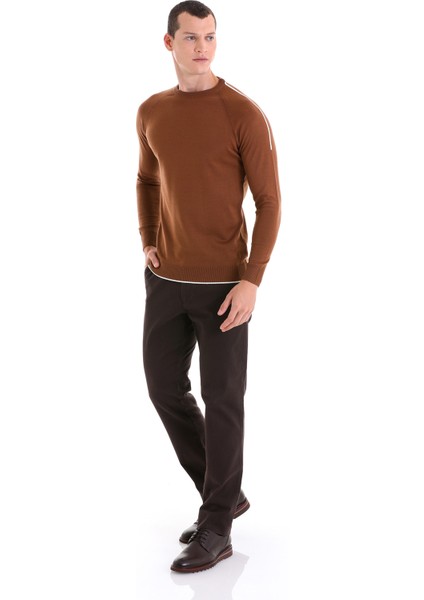 Tütün Regular Fit Jakarlı Bisiklet Yaka Yünlü Triko Kazak fırsatları