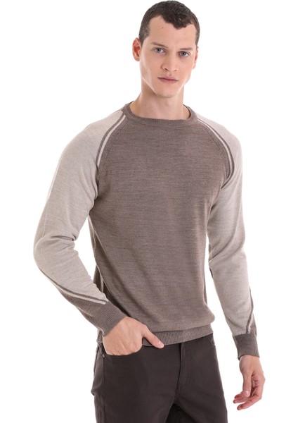 Vizon Regular Fit Bisiklet Yaka Jakarlı Yünlü Triko Kazak