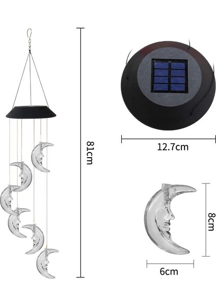 1 Adet Güneş Yıldızı ve Ay Rüzgar Çanı Lambası-Ay (Yurt Dışından)