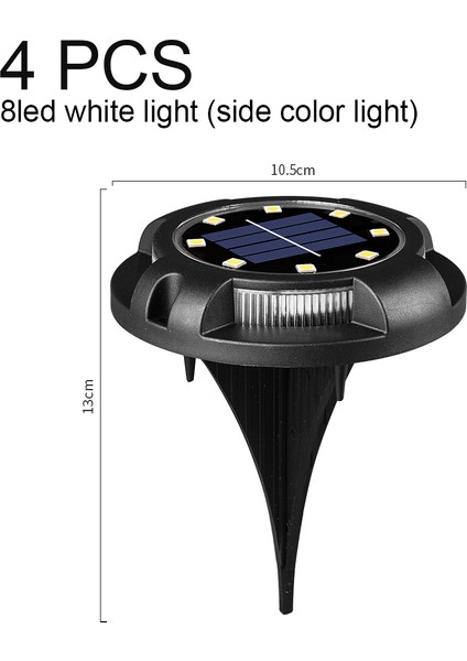4pcs Solar Yeraltı Işığı-8led Beyaz Işık (Yan Renkli Işık) (Yurt Dışından) fırsatları