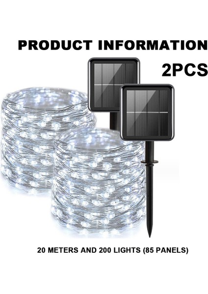 Lx-2pcs Solar Bakır Tel Dize Işık-Beyaz Işık (Yurt Dışından)