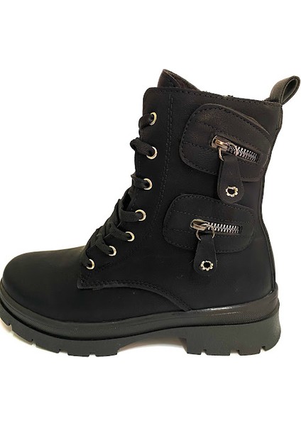 Siyah Kadın Bot Içi Kürklü Fermuarlı Kışlık Kadın Bot