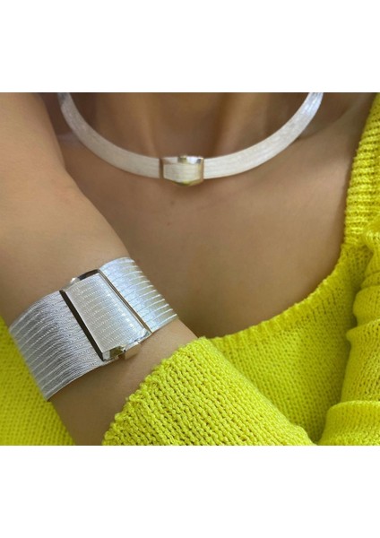 Kadın Gümüş Trabzon Hasır 13 Sıra Bileklik 5 Sıra Gerdanlık