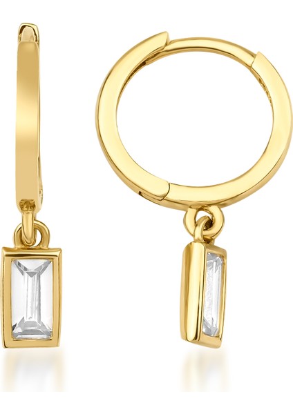 Kairos Jewelry 14 Ayar Altın Baguette Drop Hoop Küpe KRS-K102-14GEZ