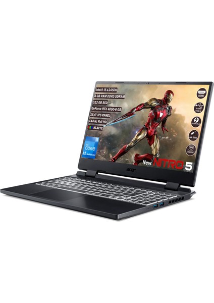 Nitro 5 AN515-58 Intel Core I5 12450H 8 GB 512 GB SSD Rtx 4050 - 6 GB Freedos 15.6" Fhd  144 Hz IPS Panel Taşınabilir Bilgisayar NH.QLZEY.007