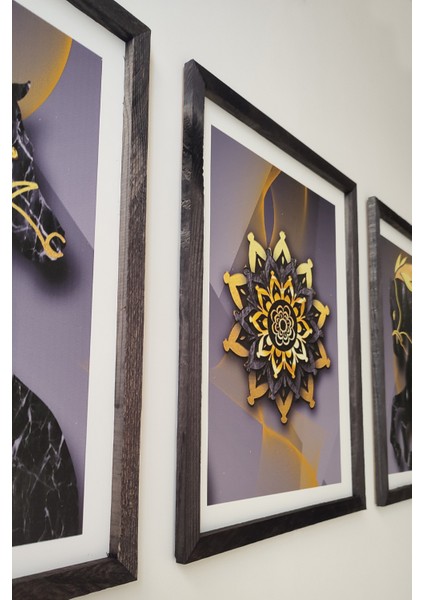 Siyah At Desenli 3'lü Set, 30X40 Cm, 3 mm Mdf, Siyah Ahşap Çerçeveli, Uv Baskılı modelleri