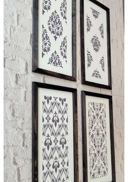 Modern Desenli Tablo Seti - 4'lü Set, 3 mm Mdf, Siyah Ahşap Çerçeveli, 20X40 Cm, Uv Baskılı modelleri