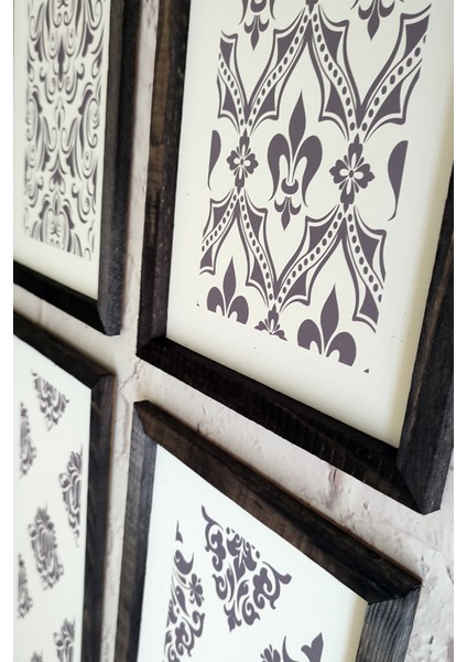 Modern Desenli Tablo Seti - 4'lü Set, 3 mm Mdf, Siyah Ahşap Çerçeveli, 20X40 Cm, Uv Baskılı fırsatları