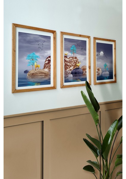 Deniz Desenli 3'lü Set, 30X40 Cm, 3 mm Mdf, Siyah Ahşap Çerçeveli, Uv Baskılı fiyatları