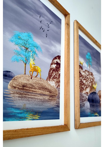Deniz Desenli 3'lü Set, 30X40 Cm, 3 mm Mdf, Siyah Ahşap Çerçeveli, Uv Baskılı fırsatları