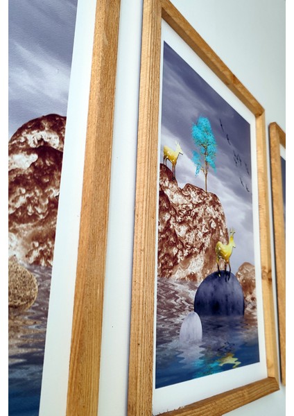 Deniz Desenli 3'lü Set, 30X40 Cm, 3 mm Mdf, Siyah Ahşap Çerçeveli, Uv Baskılı indirimleri