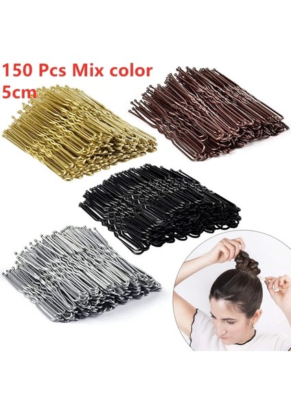 150 Adet 5 cm Mix Renk Yeni Stil Sarışın Saç Tokaları, U Şekilli Saç Tokası Altın/siyah/kahverengi/şerit Saç Tokası Kadınlar Kızlar Için Çörekler (2/2.4 Inç) (Yurt Dışından)