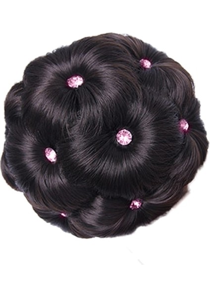 Stil 1 Elastik Saç Uzatma 9 Çiçekler Sahte Kristal Sentetik Topuz Gelin Donut Chignon (Yurt Dışından)