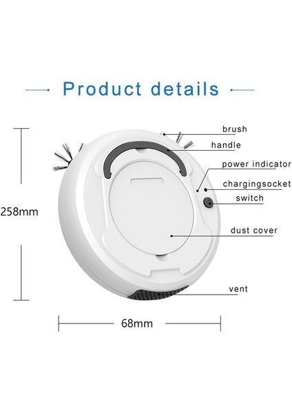 1800PA Akıllı Robotlu Süpürge, 3'ü 1 Arada USB Şarj Edilebilir Akıllı Süpürme Robotu Güçlü Emişli Temizleyici Ev Için Siyah (Yurt Dışından)