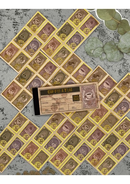 Altın Yaldızlı Vintage Kahve Temalı Pullar 120 Adet Sticker / Bullet Journal / Scrapbook/Etiket/Çıkartma fiyatları