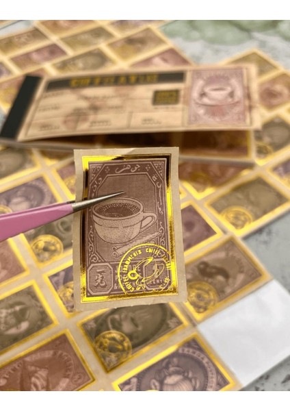 Altın Yaldızlı Vintage Kahve Temalı Pullar 120 Adet Sticker / Bullet Journal / Scrapbook/Etiket/Çıkartma modelleri