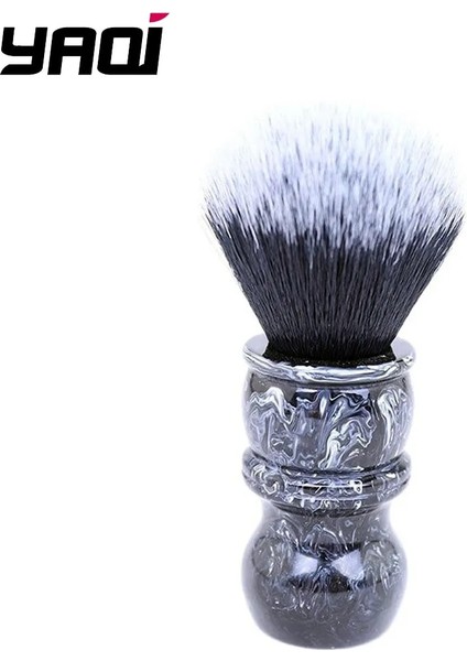 Yaqi 24MM Siyah ve Beyaz Ucu Sentetik Saç Mermer Rengi Reçine Saplı Berber Erkek Tıraş Fırçası (Yurt Dışından)