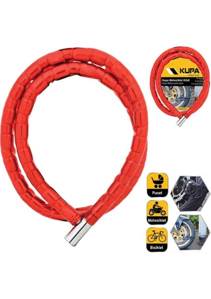 Kupa Vinil Kaplı Çelik Kablolu Esnek Motosiklet Kilidi - 22 mm - 150 Cm. fiyatları