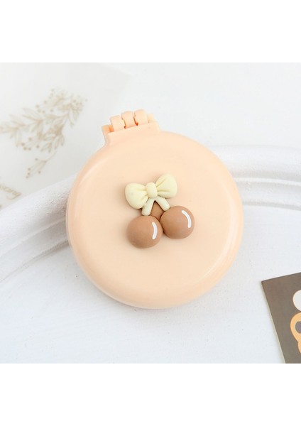 Bej Kiraz Mini Ayı Katlanabilir Kafa Masajı Karikatür Hava Yastığı Saç Tarak Hava Yastığı Tarak Makyaj Aynası ile Taşınabilir Saç Şekillendirici Tarak Araçları (Yurt Dışından)