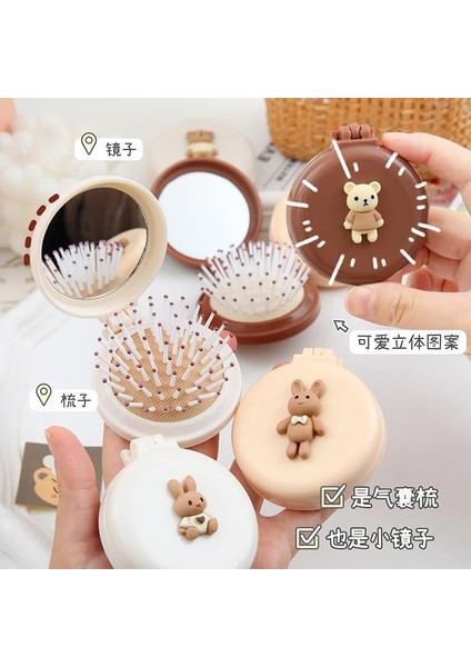 Bej Kiraz Mini Ayı Katlanabilir Kafa Masajı Karikatür Hava Yastığı Saç Tarak Hava Yastığı Tarak Makyaj Aynası ile Taşınabilir Saç Şekillendirici Tarak Araçları (Yurt Dışından) fiyatları