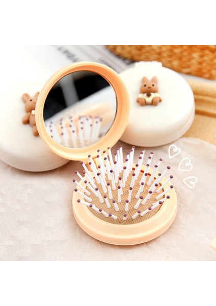 Bej Kiraz Mini Ayı Katlanabilir Kafa Masajı Karikatür Hava Yastığı Saç Tarak Hava Yastığı Tarak Makyaj Aynası ile Taşınabilir Saç Şekillendirici Tarak Araçları (Yurt Dışından) fırsatları