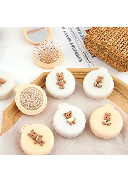 Bej Kiraz Mini Ayı Katlanabilir Kafa Masajı Karikatür Hava Yastığı Saç Tarak Hava Yastığı Tarak Makyaj Aynası ile Taşınabilir Saç Şekillendirici Tarak Araçları (Yurt Dışından) indirimleri