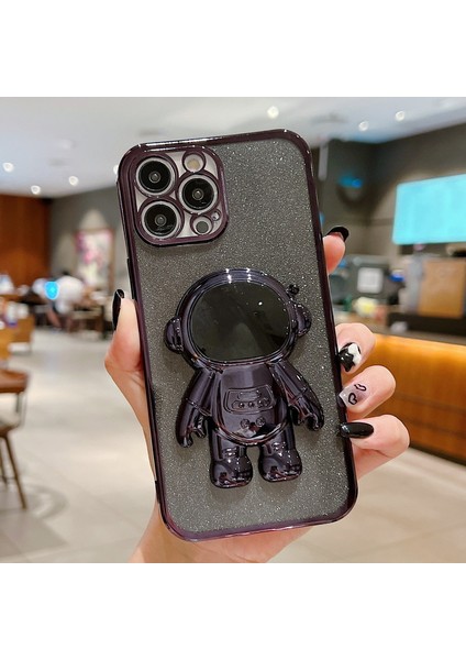 Cep Telefonu Kılıfı Elektroliz Astronot Standı Glitter Kart Stoğu Apple 15 Koruyucu Kılıf (Yurt Dışından)