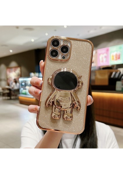 Cep Telefonu Kılıfı Elektroliz Astronot Standı Glitter Kart Stoğu Apple 15 Koruyucu Kılıf (Yurt Dışından)