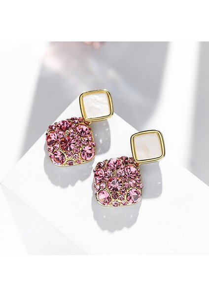 Taşlı Kristal Saplama Küpe Pembe Taşlı (Yurt Dışından)