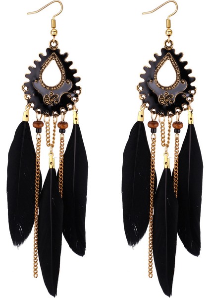 Kadın Tüy Küpe Waterdrop Reçine Çiçek Dangle Püsküller Zincir Altın Kaplama Bohemia Küpe Vintage Etnik Takı (Yurt Dışından)