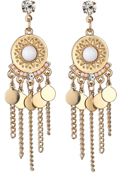 Küçük Disk Saçak Zincir Küpe Rhinestone Punk Küpe Kadın Takı Altın Boho Vintage Küpe (Yurt Dışından)