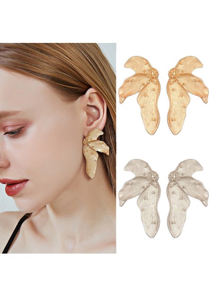 2 Parça Yaprak Küpe - Kadınlar Için Çiçek Küpe - Vintage Büyük Küpe - Kızlar Için Düzensiz Şekil Sallantılı Küpe Hediye - Açıklama Küpe (Yurt Dışından)