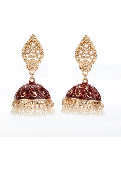 El Işi Geleneksel Düğün Kıyafeti Sahte Kundan Çivili Çiçek Emaye Jhumka Jhumki Küpe Kadınlar Kızlar Için Hint Etnik Moda Takı (Yurt Dışından)