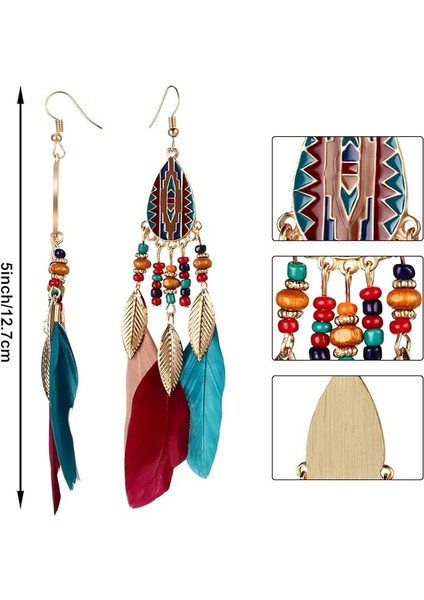 Kadın Sahte Tüy Küpe Bohemian Saçak Püskül Uzun Damla Dangle Küpe Kadınlar Kızlar Için Dream Catcher Tasarım ile Set, Siyah (Yurt Dışından)
