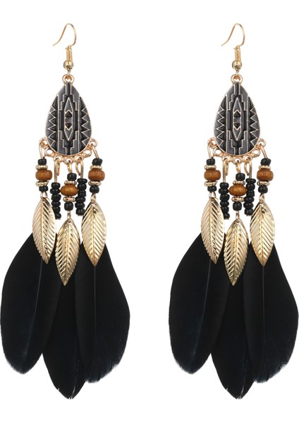 Kadın Sahte Tüy Küpe Bohemian Saçak Püskül Uzun Damla Dangle Küpe Kadınlar Kızlar Için Dream Catcher Tasarım ile Set, Siyah (Yurt Dışından) fiyatları