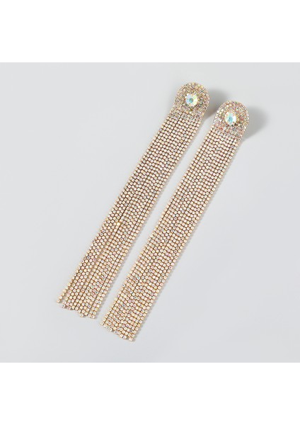 Kadın Düğün Köpüklü Gümüş Kaplama Uzun Püskül Kristal Rhinestone Bırak Dangle Gelin Küpe, (Yurt Dışından)