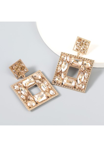 Küpeler Moda Renkli Elmas Serisi Alaşım Elmas Cam Elmas Çok Katmanlı Kare Küpeler Kadın Trend Parti, Altın (Yurt Dışından)