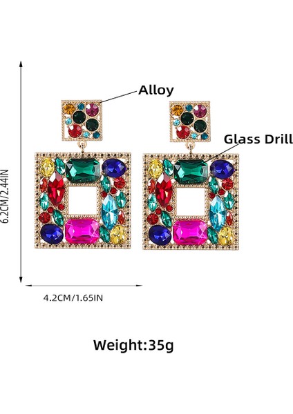 Küpeler Moda Renkli Elmas Serisi Alaşım Elmas Cam Elmas Çok Katmanlı Kare Küpeler Kadın Trend Parti, Altın (Yurt Dışından) fiyatları