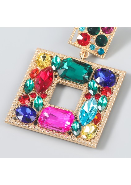 Küpeler Moda Renkli Elmas Serisi Alaşım Elmas Cam Elmas Çok Katmanlı Kare Küpeler Kadın Trend Parti, Altın (Yurt Dışından) modelleri