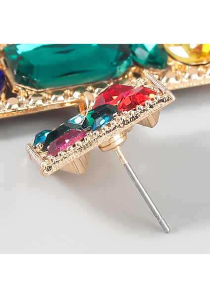 Küpeler Moda Renkli Elmas Serisi Alaşım Elmas Cam Elmas Çok Katmanlı Kare Küpeler Kadın Trend Parti, Altın (Yurt Dışından) fırsatları