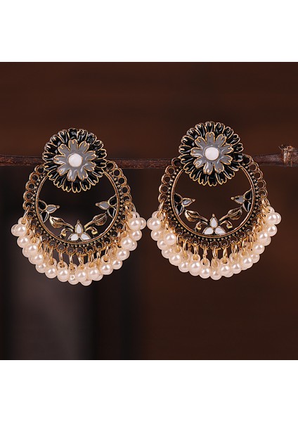 Renkli Etnik Vintage Yuvarlak Geometrik Çiçek Bırak Dangle Küpe Kadınlar Için Inci Emaye Süs Bohemian Düğün Takı (Yurt Dışından)