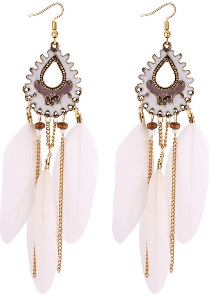 Kadın Tüy Küpe Waterdrop Reçine Çiçek Dangle Püsküller Zincir Altın Kaplama Bohemia Küpe Vintage Etnik Takı (Yurt Dışından)