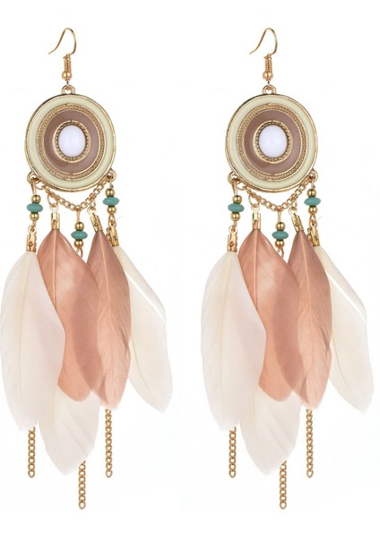 Kadın Sahte Tüy Küpe Bohemian Saçak Püskül Uzun Damla Dangle Küpe Seti Boho Hint Takı Kadın Kızlar Için (Yurt Dışından)